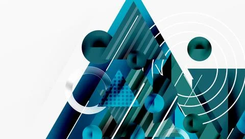 Abstract geometric composition. Blue, teal shades dominate. Circles, triangles, Stockillustratie