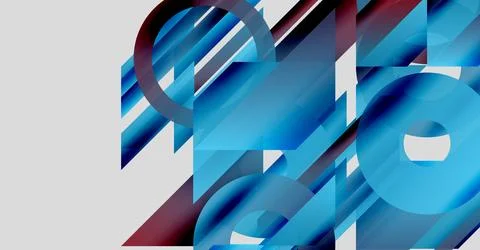 Abstract geometric composition. Blue, white, burgundy shapes intersect, creating 스톡 일러스트