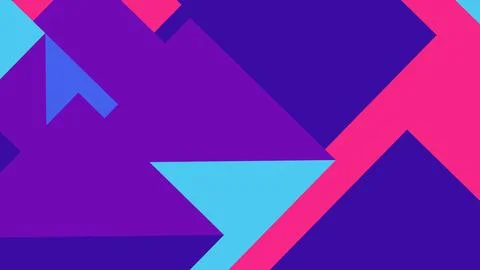Abstract geometric composition with bold purple, pink, and cyan shapes overla 库存插图