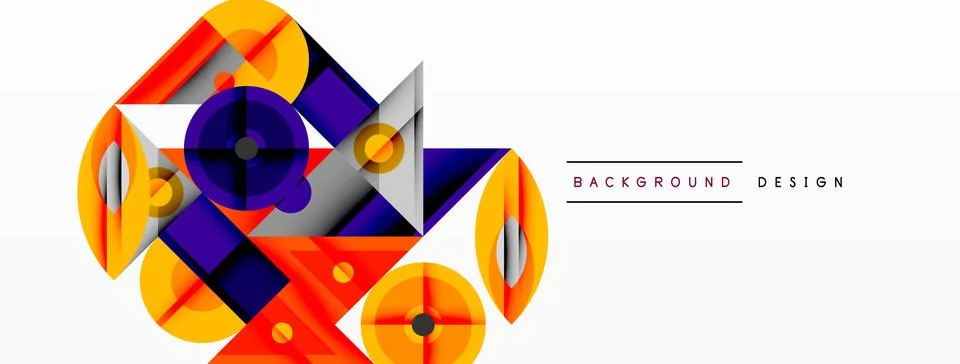 Abstract geometric composition. Bright orange, purple, gray shapes intersect. Stock Illustration