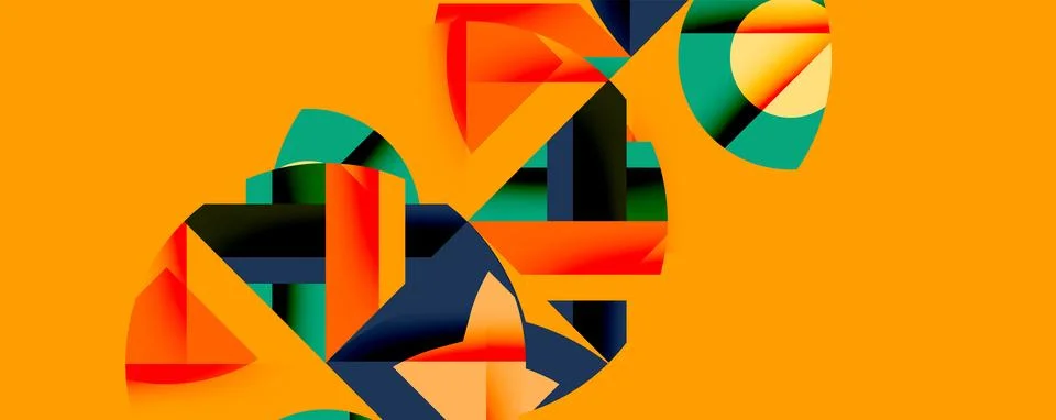 Abstract geometric composition. Bright orange background features overlapping 스톡 일러스트