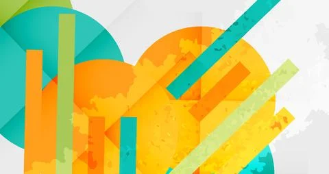 Abstract geometric composition. Bright orange, teal, green rectangles overlap Stock Illustration