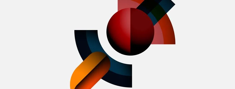 Abstract geometric composition. Circles, arcs, rectangles intersect. Warm, cool Stock Illustration