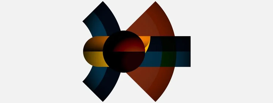 Abstract geometric composition. Circles, arcs, rectangles intersect. Warm, cool Stock Illustration