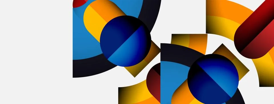 Abstract geometric composition. Circles, arcs, rectangles intersect, creating Stock Illustration