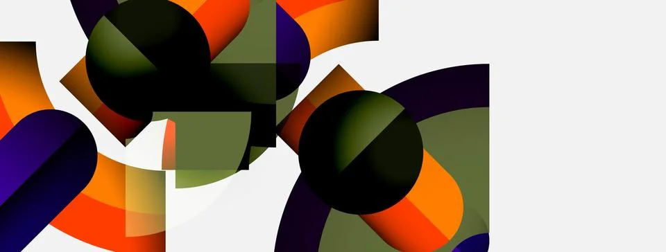 Abstract geometric composition. Circles, arcs, rectangles create dynamic visual イラスト素材