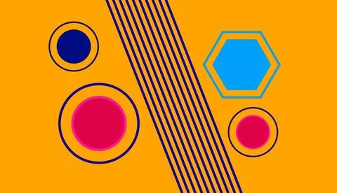 Abstract Geometric Composition With Circles, Hexagon And Diagonal Stripes O.. Stock Illustration