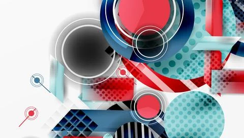 Abstract geometric composition. Circles, rectangles, lines create dynamic visual Stockillustratie