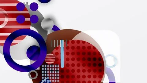 Abstract geometric composition. Circles, rectangles, lines create dynamic visual Illustrazione stock