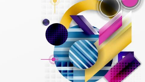 Abstract geometric composition. Circles, rectangles, stripes create dynamic 스톡 일러스트