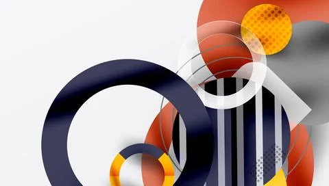 Abstract geometric composition. Circles, rectangles overlap creating dynamic Stock Illustration