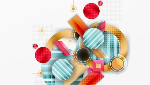 Abstract geometric composition. Circles, rectangles overlap creating dynamic 스톡 일러스트