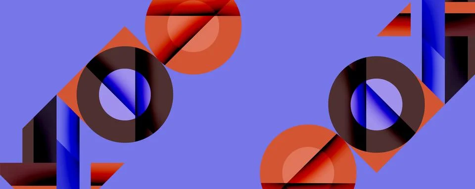 Abstract geometric composition. Circles, rectangles overlap creating dynamic Stock Illustration