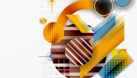 Abstract geometric composition. Circles, rectangles overlap creating dynamic Stock Illustration