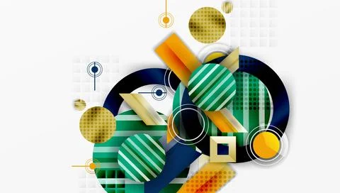 Abstract geometric composition. Circles, rectangles overlap creating dynamic 스톡 일러스트