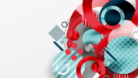 Abstract geometric composition. Circles, rectangles overlap creating dynamic Stock Illustration