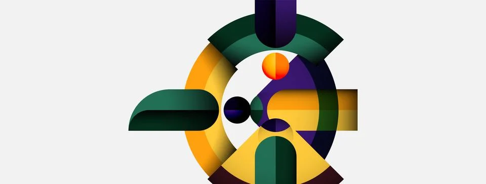 Abstract geometric composition. Circles, rectangles intersect creating vibrant Stock Illustration
