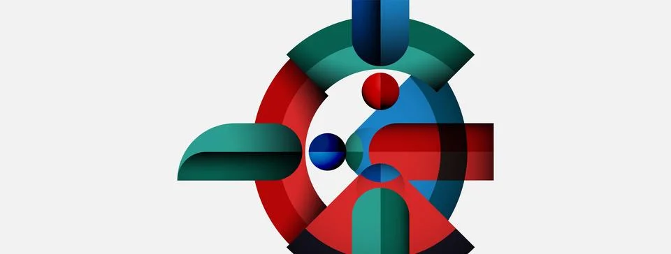 Abstract geometric composition. Circles, rectangles overlap creating dynamic Stock Illustration