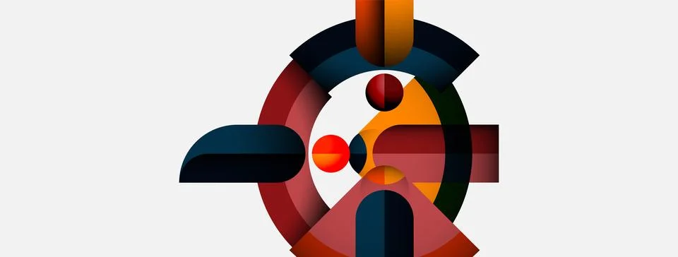 Abstract geometric composition. Circles, rectangles intersect creating dynamic Stock Illustration