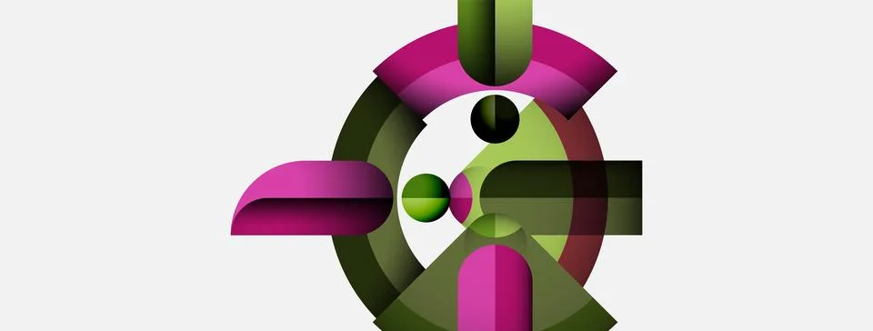 Abstract geometric composition. Circles, rectangles intersect creating dynamic Stock Illustration