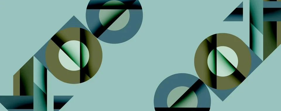 Abstract geometric composition. Circles, rectangles, triangles intersect Stock Illustration