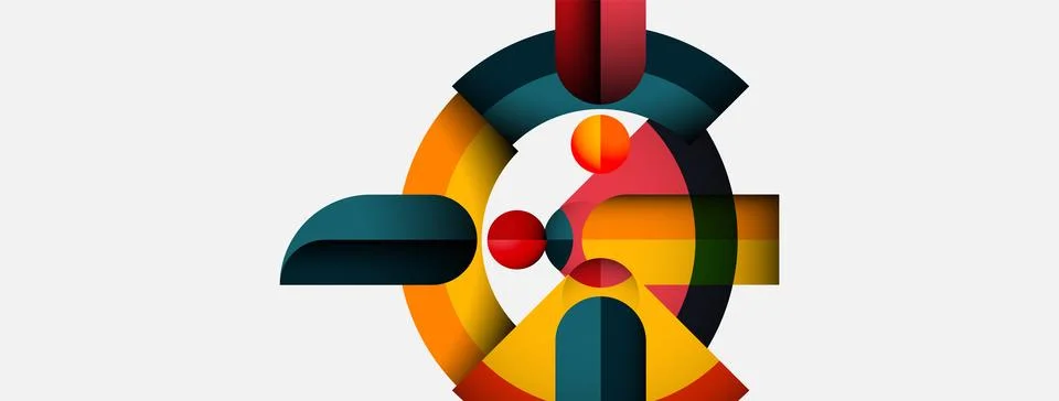 Abstract geometric composition. Circles, rectangles overlap creating dynamic Stock Illustration