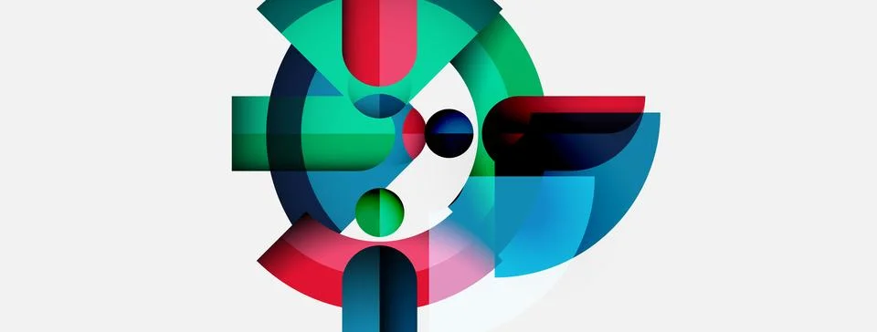 Abstract geometric composition. Circles, rectangles intersect creating vibrant Stock Illustration