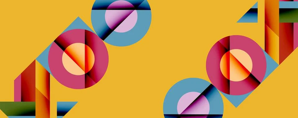 Abstract geometric composition. Circles, rectangles, triangles overlap creating Stockillustratie