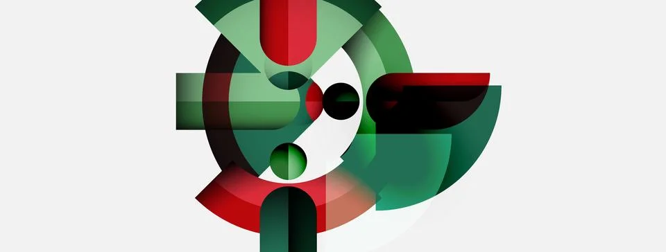 Abstract geometric composition. Circles, rectangles overlap creating dynamic Illustrazione stock