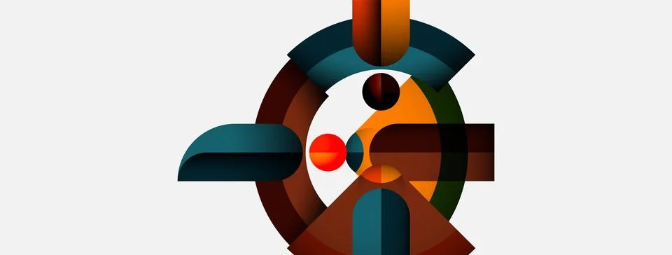 Abstract geometric composition. Circles, rectangles intersect creating dynamic Stock Illustration