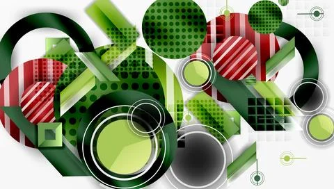 Abstract geometric composition. Circles, rectangles overlap creating dynamic Stock Illustration