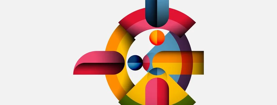 Abstract geometric composition. Circles, rectangles overlap creating vibrant 스톡 일러스트