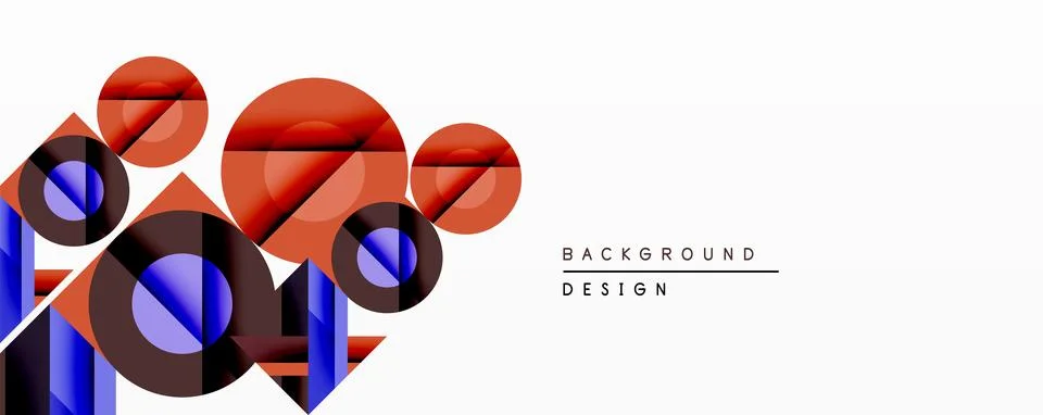 Abstract geometric composition. Circles, rectangles overlap creating dynamic Stock Illustration