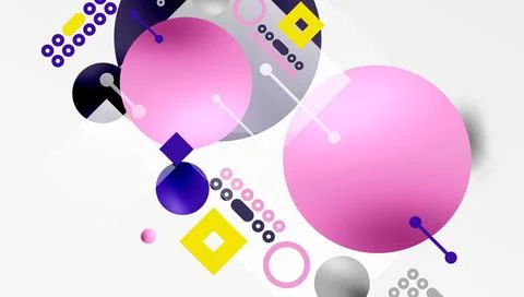 Abstract geometric composition. Circles, squares, lines create modern design. Illustrazione stock