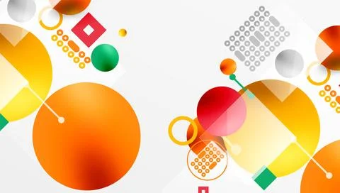 Abstract geometric composition. Circles, squares, dots create dynamic visual 스톡 일러스트