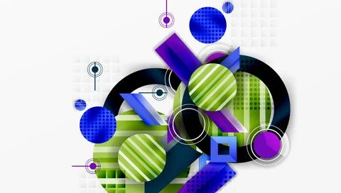 Abstract geometric composition. Circles, squares, rectangles overlap creating イラスト素材