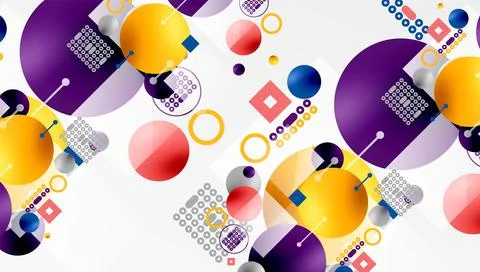 Abstract geometric composition. Circles, squares, lines create dynamic pattern. Stock Illustration