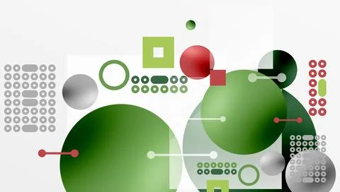 Abstract geometric composition. Circles, squares, lines create modern design. Stock Illustration