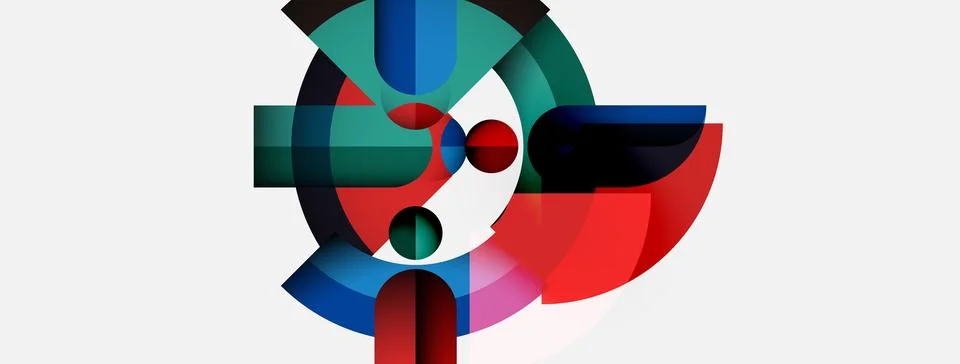 Abstract geometric composition. Circles, squares, rectangles intersect creating Stock Illustration