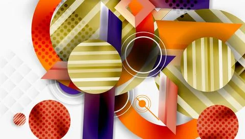 Abstract geometric composition. Circles, squares, rectangles overlap creating Stock Illustration