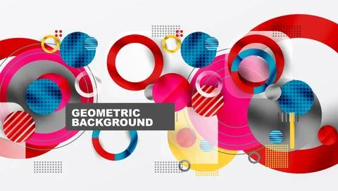 Abstract geometric composition. Circles, squares, rectangles overlap creating 스톡 일러스트