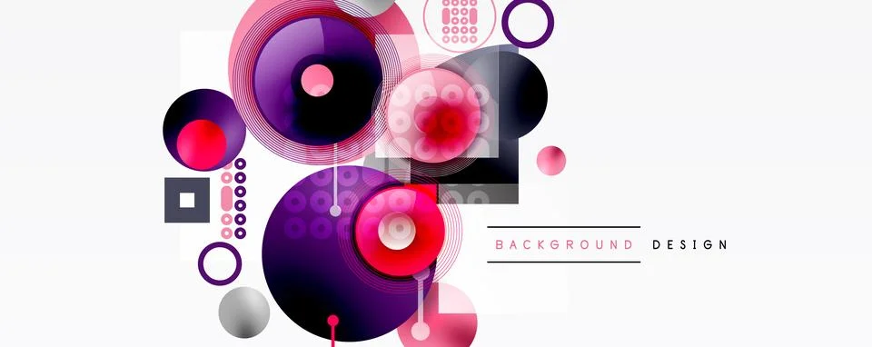 Abstract geometric composition. Circles, squares, gradients create modern d.. Stock Illustration