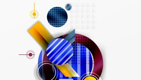 Abstract geometric composition. Circles, stripes, rectangles overlap. Bright Stock Illustration