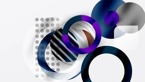 Abstract geometric composition. Circles, stripes, dots create modern visual Stockillustratie