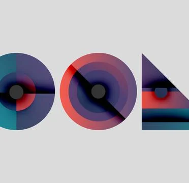 Abstract geometric composition. Circles, triangle, gradients create modern Illustrazione stock