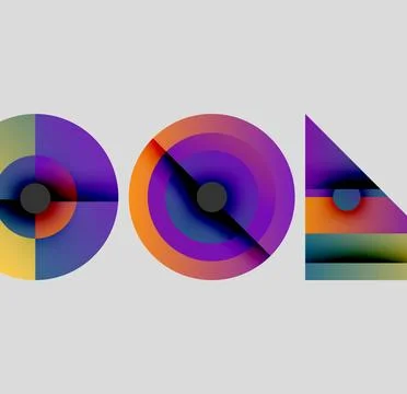 Abstract geometric composition. Circles, triangle, vibrant colors blend smoothly Stock Illustration