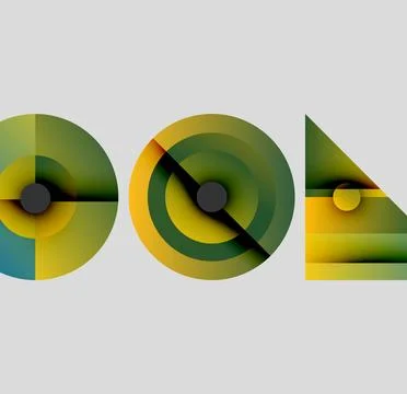 Abstract geometric composition. Circles, triangle, lines create layered colorful Illustrazione stock