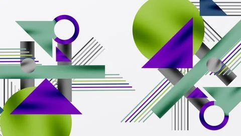 Abstract geometric composition. Circles, triangles, rectangles intersect. Lines Stock Illustration