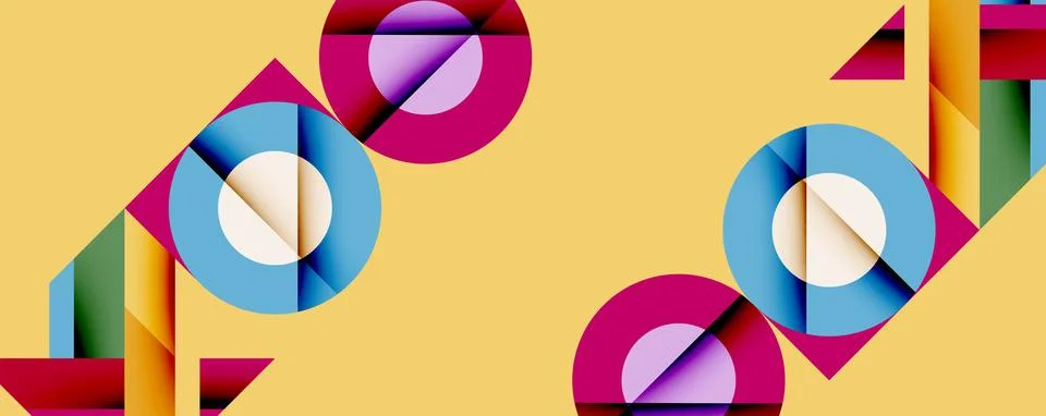 Abstract geometric composition. Circles, triangles, rectangles overlap. Bright Stock Illustration