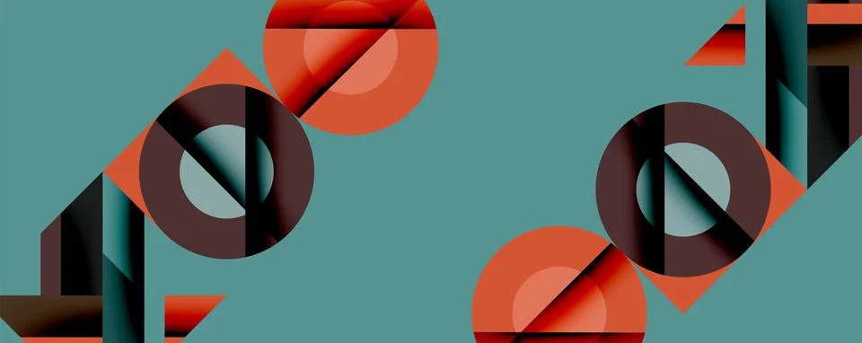 Abstract geometric composition. Circles, triangles, rectangles overlap creating Stock Illustration